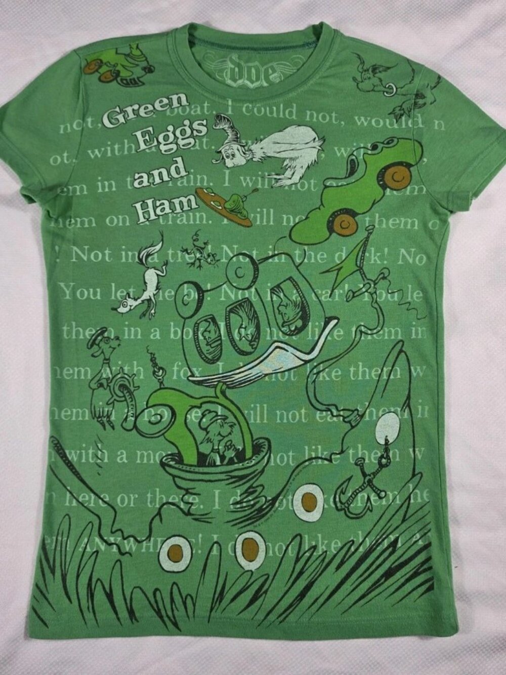 Vintage Dr Seuss Mighty Fine Green Eggs Ham Womens S Green Slight Fade EUC